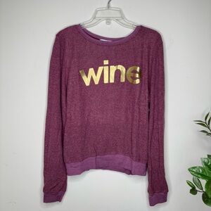 Dream Scene Wine Print Sweater Purple Long Sleeve Pullover Medium  USA Made BNC1